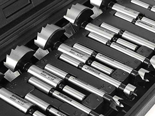 Yonico 41160S Forstner Drill Bit Set 16 Piece With Case 3/8-Inch Shank Hardwood And Softwood Hole Drilling For Handheld Drill And Drill Press #TOP5