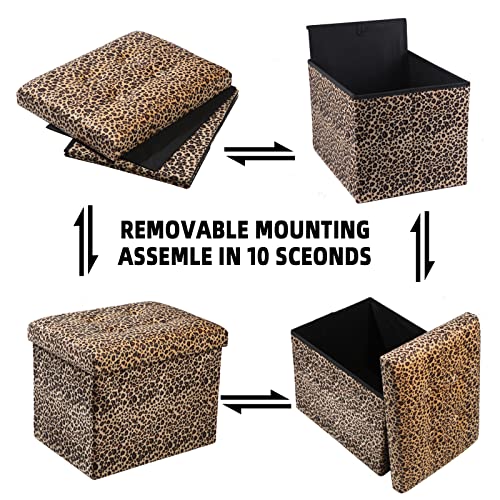 Image of ALASDO Ottoman Storage Ottoman Footrest Stool Foldable Foot Rest Footstool Bench for Living Room 17x13x13inches Leopard Print