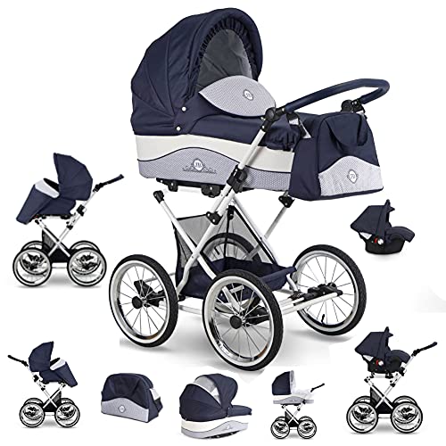 Retro Kinderwagen 3in1 2in1 4in1 isofix Luftreifen 6 Farben J.Baronessa by Lux4Kids Black JBN 11 2in1 ohne Babyschale