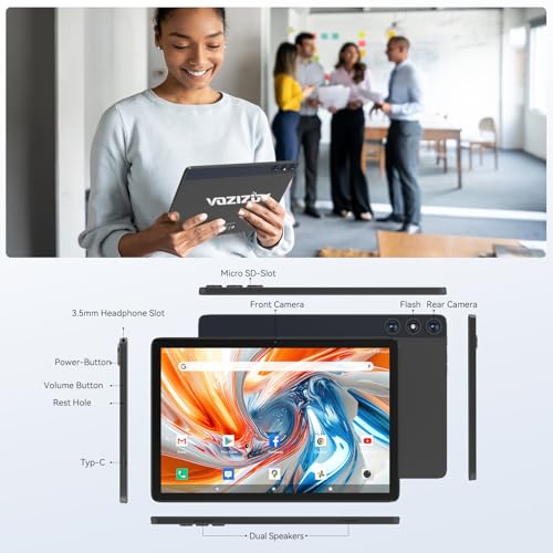 Image of Android 14 10 inch 2-in-1 Tablet with Keyboard /Case, 14GB RAM, 128GB ROM (TF 1TB), Octa-Core, Incell Display, 5G WiFi+4G LTE, 8000mAh, GPS, Gray