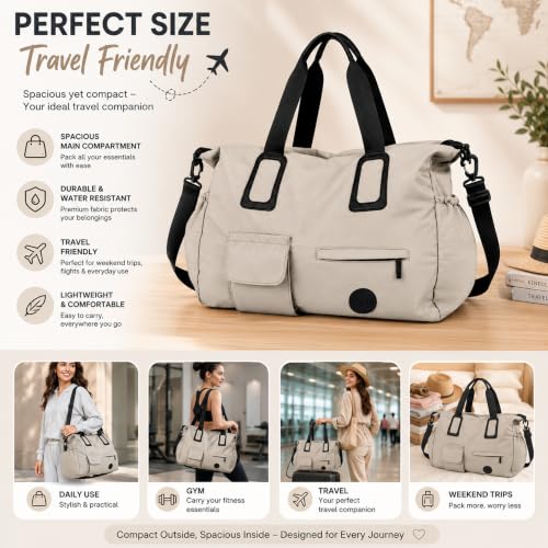 Image of Storite Travel Duffel Bag, Khaki, 42x15x35 cm