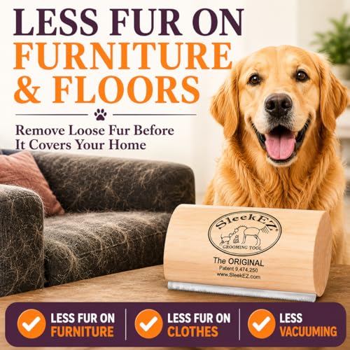 SleekEZ Dog Brush for Shedding | Patented Deshedding Dog Brush | Pet Hair Remover for Short, Medium & Long Coats | Made in USA | 5 Inch - thumbnail 4