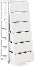 GIANTEX Plastic 7 Drawer Storage Tower with Wheels, Drawer Cabinet, Spacious Top, Storage Boxes, Drawers of Different Sizes, Office Cabinet for Living Room, Bathroom, White