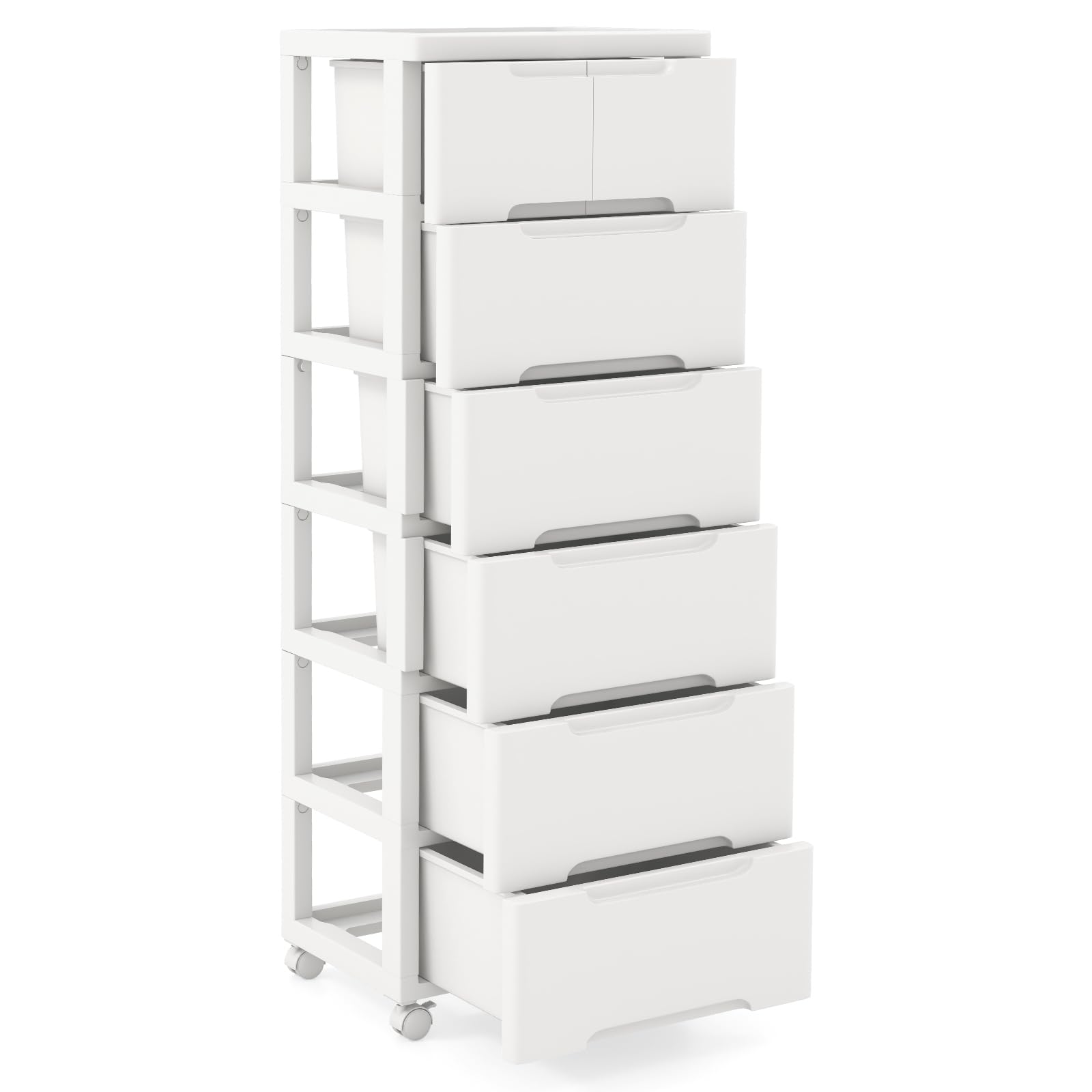 GIANTEX Armadietto per nicchia con ruote, scaffale per nicchia con 7 cassetti, carrello stretto con serratura a rotelle, carrello da bagno con piccolo armadio a cassetti 40 x 32 x 114 cm, bianco