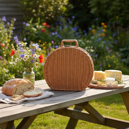 Rattan Korb Tasche, Vintage Handkoffer mit Tragegriff Picknickkorb mit Schloss Gewebter Aufbewahrungskorb Geschenkboxen Körbe Für Kleidung, Decken, Handtücher, Spielzeug. (S)