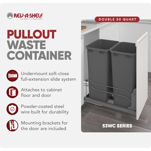 Image of Rev-A-Shelf Double Pullout Trash Can w /Soft-Close Slides, 14.5 inch Min Opening