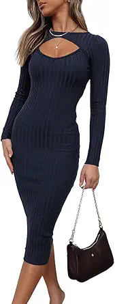 LILLUSORY Fall Womens Sweaters Bodycon Sweater Dress 2023 Long Sleeve Midi Knit Dresses
