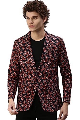 Image of SHOWOFFFF Men Floral Single Breasted Casual Blazer | Notched Lapel Full Sleeves Cotton Blazer for Mens | Slim Fit Regular Length Blazer for Men's