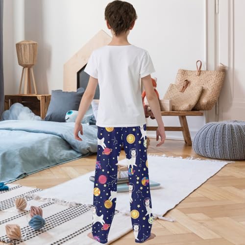 Boy's Pj Pants Llama Travel Space Rocket Star Sky Lounge Bottoms Elastic Waist Kids Joggers with Pockets Size 6-143
