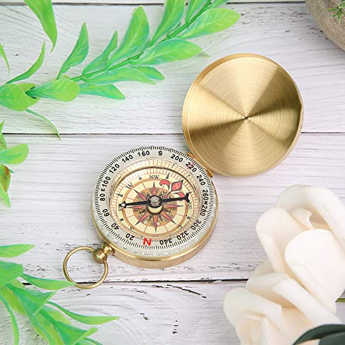 Brújula de bolsillo retro de latón Yosoo con giro 360° miniatura 3