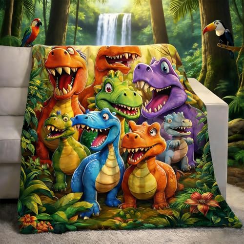 Dinosaur Blanket for Boys Girls 3D Dinosaur Throw Dino Blanket for Toddler Boys Kids Cute Smiling Dinosaurs HD Digital Print Flannel Ultra Soft Lightweight All Season (28 * 40in)