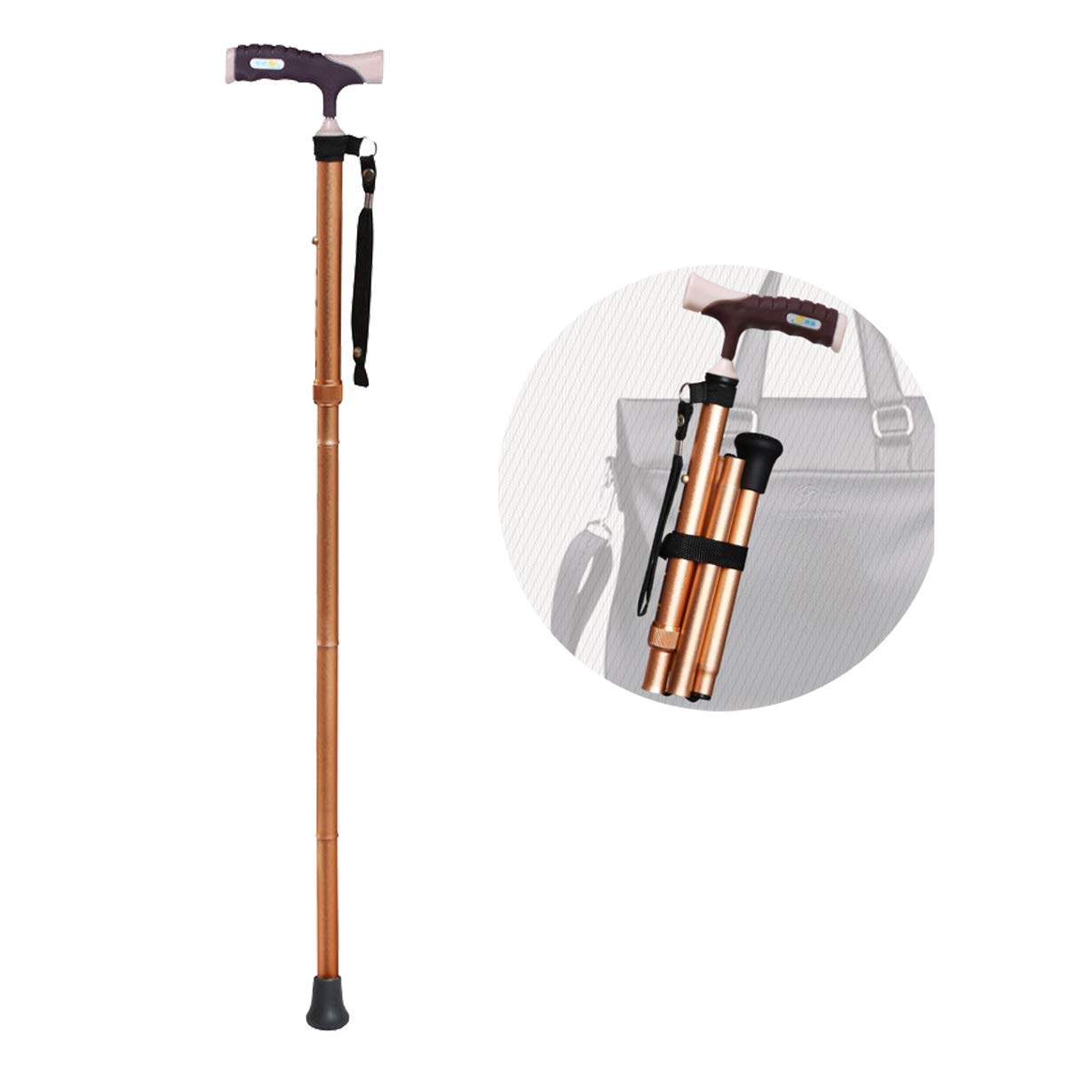 Bastone da Passeggio/Bastone Pieghevole 5 Altezze Impugnatura Morbida Regolabile Leggero per Anziani/Donne/Uomini Alluminio 350 g Peso Massimo dell'utente 130 kg, stampelle Times