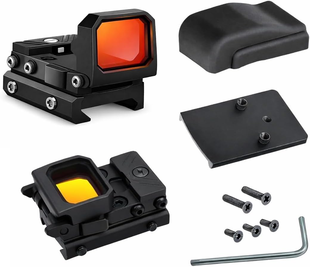 RMT S2 5 MOA Foldable Red Dot Reflex Sight Set for 20mm Picatinny Rail/Glock Mount Base, Power Saving Function Included, Included Exercise Calling Function