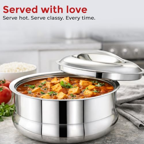 Image of AVIAS Ruby Press Type Stainless Steel 2000ml Casserole | Double Walled PUF Insulated Roti & Chapati Hot Box for Kitchen | Hot case for Rice & Gravy | 2L