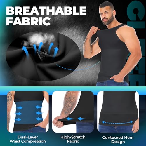 Mens Shapewear Tummy Control Undershirt Tank Top Vest Black Medium4