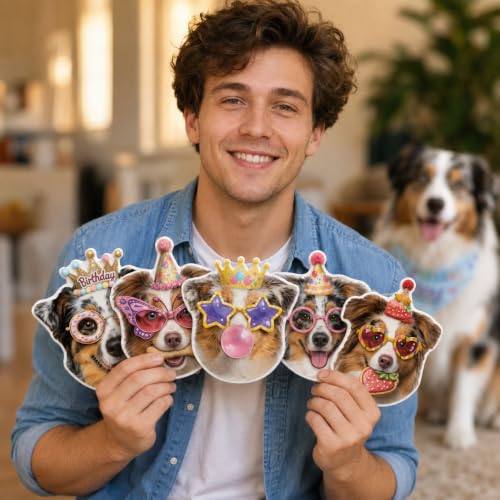 Image of Australian Shepherd Birthday Banner, Aussie Dog Party Decorations Garland | 8 Unique Aussie Faces, Pre-Strung & Ready to Hang , Perfect Photo Backdrop, Great Dog Mom Gift
