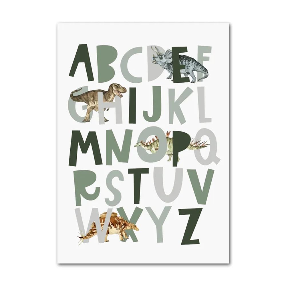 Youihom 3 Quadretti Personalizzati Bimba Stampa Nome Bambino 30 x 40 cm Quadretti Cameretta Ragazzi Quadri Dinosauri Cameretta Poster Alfabeto Bambini Verde Stampe Tela Senza Cornice