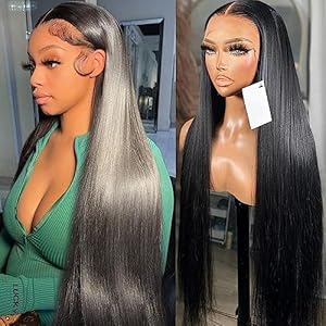 Lemoda Full 13×6 Straight Lace Frontal Wigs Human Hair 180 Density HD Transparent Lace Frontal Wig Pre Plucked 14A Grade Brazilian Virgin Human Hair Wigs for Women Natural Black 28 Inch