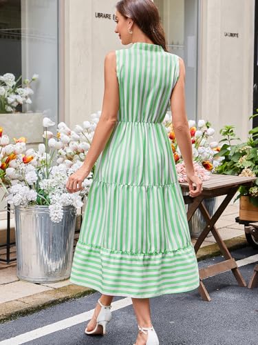 Image of BROVAVE Womens 2026 Summer Sleeveless Shirt Dress Collar Striped V Neck Casual Midi Dresses