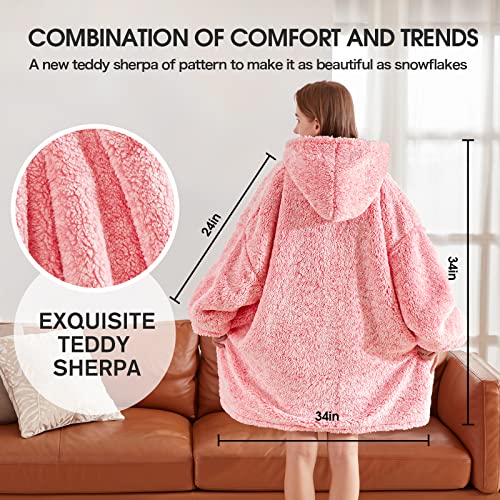 Greenoak Blanket Hoodie Oversized Sherpa Wearable Blanket Sweatshirt, Ultra Soft Fuzzy Fleece Hooded Blanket, Plush Cozy Warm Reversible Sherpa Hoodie Blanket For Women Men Adult Teen (Large, Pink) #TOP4