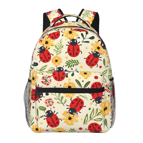 ainori Funny Ladybug Floral Backpack Polyester Backpacks with Straps 11.4inx5.9inx15.7in Multi-Pocket Storage Bookbag Ideal For School Travel Work Hiking Camping Girls Boys Women Gifts