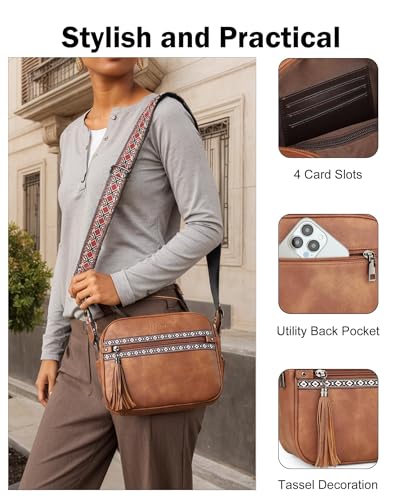 Image of FADEON Crossbody Bags for Women, RFID 4 Card Slots | Vegan Crossbody with Wide Strap, Double-Zipper & Anti-Theft, Fits Kindle & Essentials, Lightweight for Work & Travel