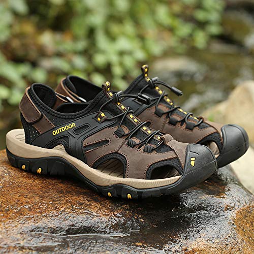 Sandals For Men Closed Toe Men's Hiking Black Brown Yellow Size Mens Leather Summer Flip Flops Slippers Shoes Male Shoe Man Casual Dress3