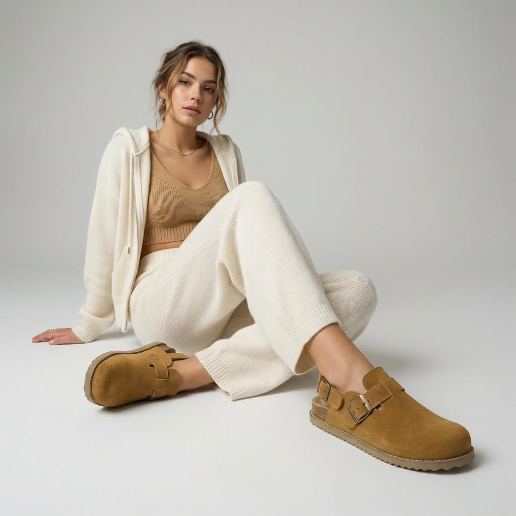 CUSHIONAIRE Brooklyn Suede Womens Slides– Comfortable Clog Mules with Adjustable Buckles – Summer Shoes for Women - Image 3