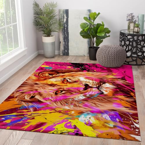 Tapis antidérapant lion lavable 160x200cm doux avec motifs abstraits