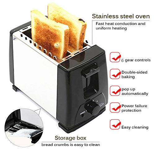 QYXM Toaster 2 Scheibe Mit Breiten Schlitz, Edelstahl Toastern 2-Scheiben Toaster Mit Abnehmbarer Krümelschublade & 6… – Bild 3