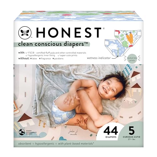 Image of The Honest Company Clean Conscious Diapers | Plant-Based, Sustainable | Spring '24 Limited Edition Prints | Club Box, Size 5 (27+ lbs), 44 Count