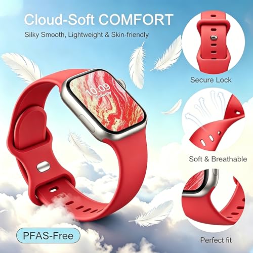 Image of Sport Bands Compatible with Apple Watch Band Women Men 40mm 38mm 41mm 42mm 44mm 45mm 46mm 49mm ,Soft Wristband Waterproof Replacement Strap for iWatch Bands Series 11 10 9 8 7 6 5 4 3 2 1 SE Ultra Red