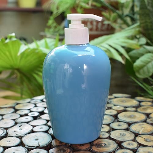 Image of Ceramic Liquid Soap Dispenser, 450 ml, Wedgewood | Refillable Pump Bottle for Hand Wash, Lotion, Shampoo & Kitchen Use, 1 Piece