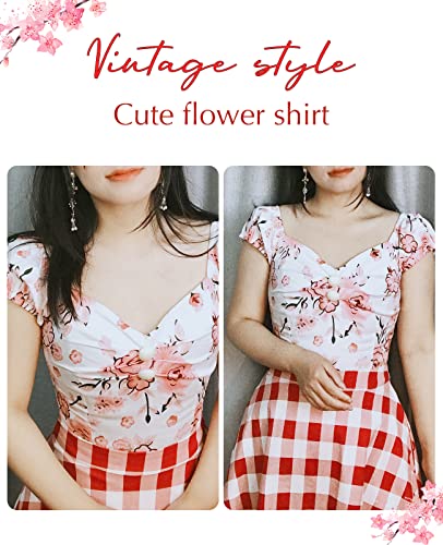 Image of YARN & INK Women's Rockabilly Tops 1950s Pinup Shirt Casual Off Shoulder Vintage Blouse