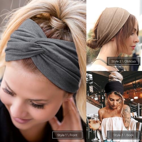 Image of DRESHOW 4 Pack Turban Headbands for Women Wide Vintage Head Wraps Knotted Cute Hair Band Accessories