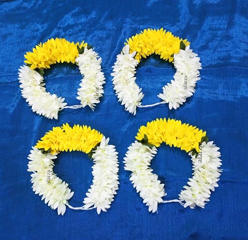 Image of Veni Gajra Hair Bun Artificial mogra Jasmine Juda Scrunchies For Women Pack 4 pieces (yellow white)