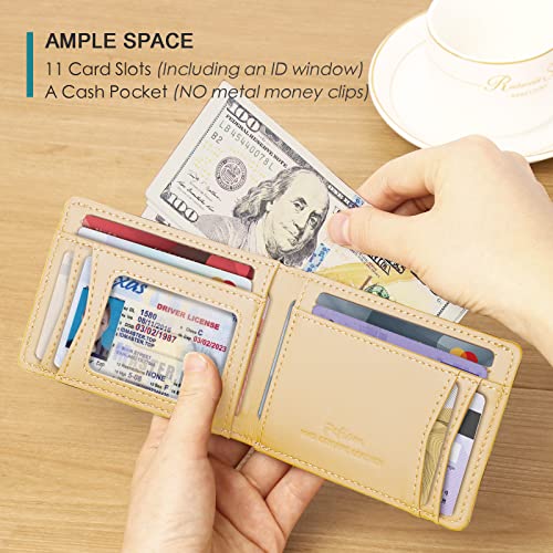 Apple Airtag Wallet for Men,Full Grain Leather Wallets for Men,Bifold Wallets for Men,Mens Wallets Leather with 11 Slots,RFID Wallet for Men,Credit Card Wallet Gift for Him (Flower,Brown) - Image 3