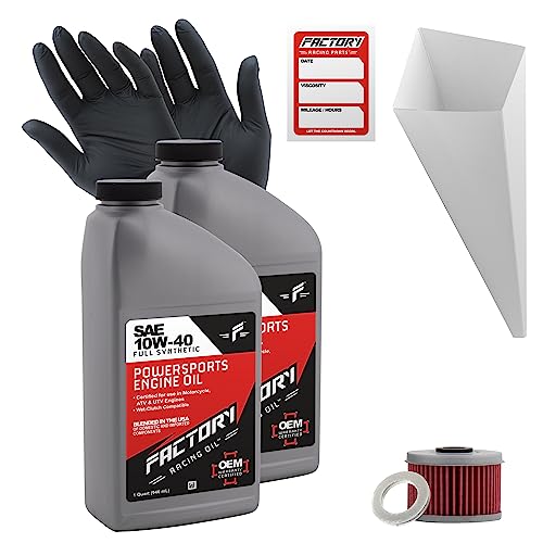 Factory Racing Parts Oil Change Kit compatible with Honda CRF250F 2019-2023 – Includes 2 Quarts of 10W-40 Full Synthetic Oil, 1 Filter, 1 Crush Washer, 1 Funnel, 1 Oil Change Sticker