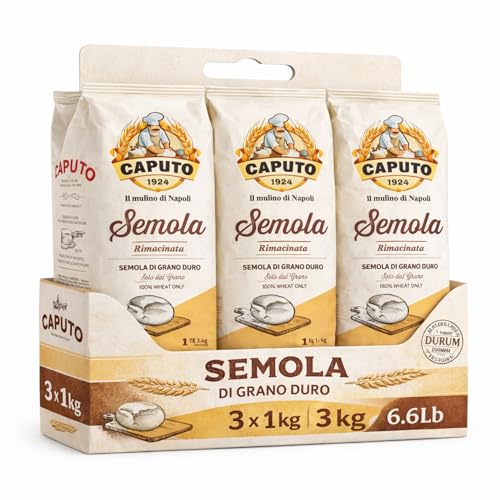 Semola Caputo Di Grano Duro, Semola Rimacinata, de trigo duro, harina ideal para pasta fresca y pan de trigo duro, Harina Italiana, Contiene 3 unidades de 1 Kg