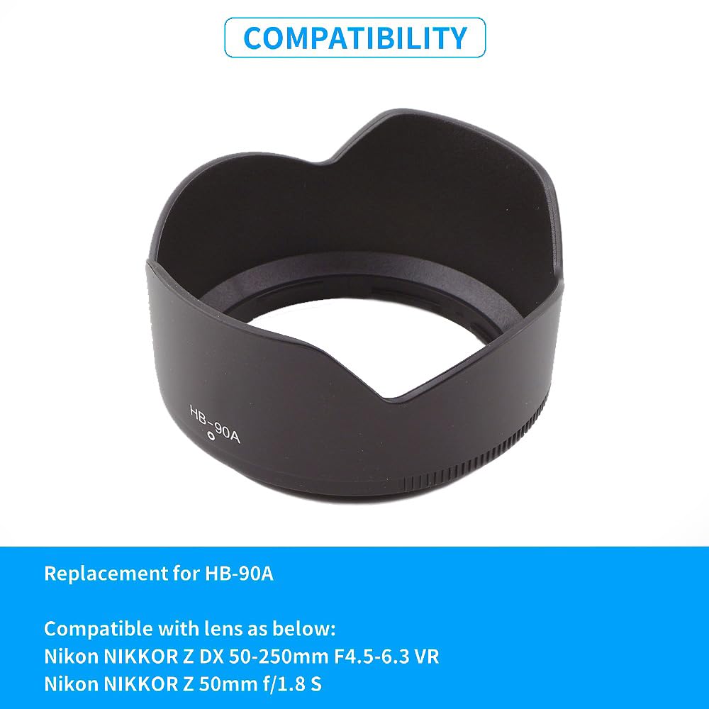 Camera Lens Hood Shade, Dedicated Bayonet Mount Hood Compatible for Nikon NIKKOR Z DX 50-250mm F4.5-6.3 VR, NIKKOR Z 50mm f/1.8 S Lens Replace HB-90A HB-90