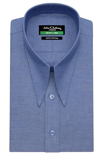 Vintage Spear Long Point Collar Men's 100% Cotton Dobby Tiny Checks Blue Retro 1970's Shirt