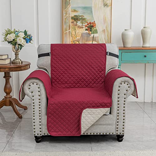 XINEAGE Couch Covers Reversible Chair Covers for 1 Seat Water Resistant Sofa Slipcovers with Pocket for Living Room Non Slip Washable Furniture Protector for Pets Dogs Kids (Small, Red)