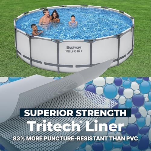 Image of Bestway Steel Pro MAX 14' x 42 inch Above Ground Swimming Pool Set with Pump | Durable Round Metal Frame Outdoor Backyard Pool, Puncture-Resistant Liner - Ladder and Cover Included, Gray