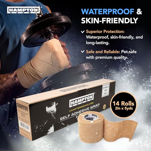 Hampton Adams | As Seen on Shark Tank | Self Adhesive Bandage Wrap (14-Pack) | 15ft | Pet Safe | Breathable Athletic Elastic Cohesive Bandage for Sports Injury Ankle Knee Wrist sprains (Beige) - Image 5