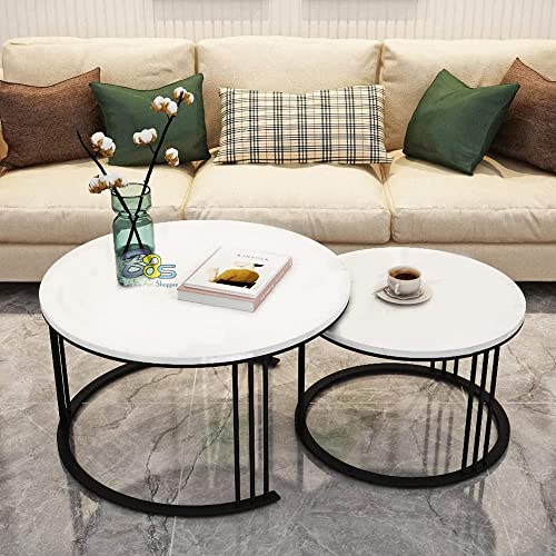 Image of Coffee Table Round Sofa Small Side Table Nesting Table, Modern Negotiation Table Combination Table, Suitable for Living Room Bedroom Side Table (Black White)