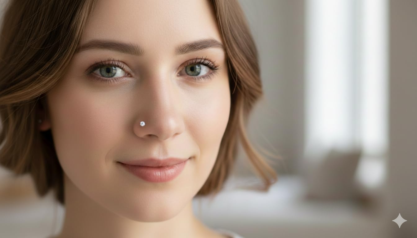 elitebox 585 Gold Nasenstecker Stud mit Diamant für Nasen- und Lippenpiercing, Labret-Stift Körper-Schmuck Ohr Tragus Helix Piercing Schmuck Hypoallergen Frauen Männer 14 Karat 6 Zacken 3mm (0.10 ct)