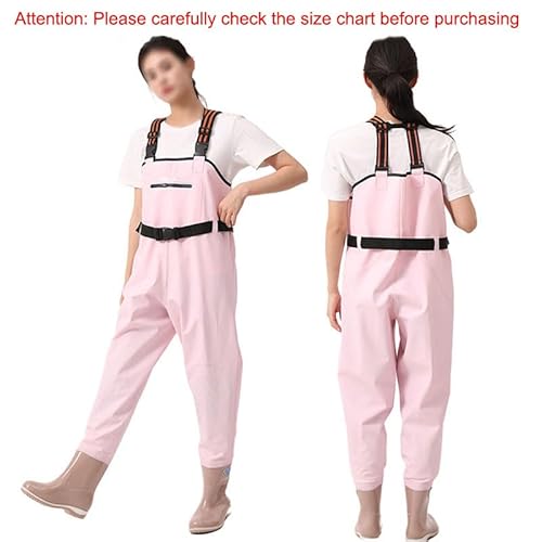 Aikelai 2-Ply PVC Insulated Chest Waders for Women,Waterproof Hunting Fishing Waders for Womens,Womens Fishing Waders with Boots (pink, UK4/EU38)