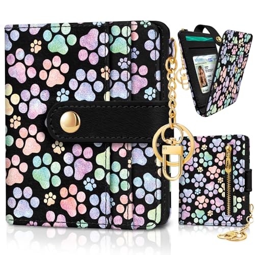 Image of Jogjam Dog Paw Rfid Women Wallet, Small Slim Thin Credit Card Wallet, PU Leather Bifold Cash Zipper Coin Pocket ID Window for Female Ladies Teen Girls Girly