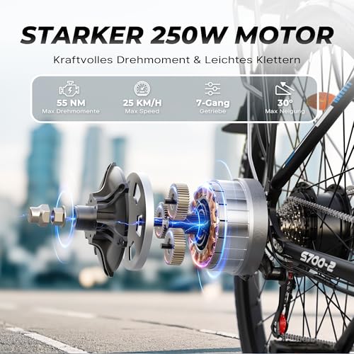 VARUN E Bike, 28 Zoll E-Bike Herren Damen mit 48V 499.2 Wh Akku, Bis zu 100 KM, 250W 55Nm Motor, Elektrofahrrad E-Fahrrad mit 7-Gang, 5 Modi, Tempomat Modus, City Ebike für Pendeln, Trekking – Bild 4