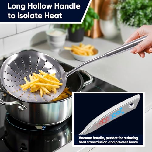 Image of Skimmer Slotted Spoon, [Rustproof, Integral Forming, Durable] Newness 304 Stainless Steel Slotted Spoon with Vacuum Ergonomic Handle, Comfortable Grip Design Strainer Ladle for Kitchen, 16.8 Inches